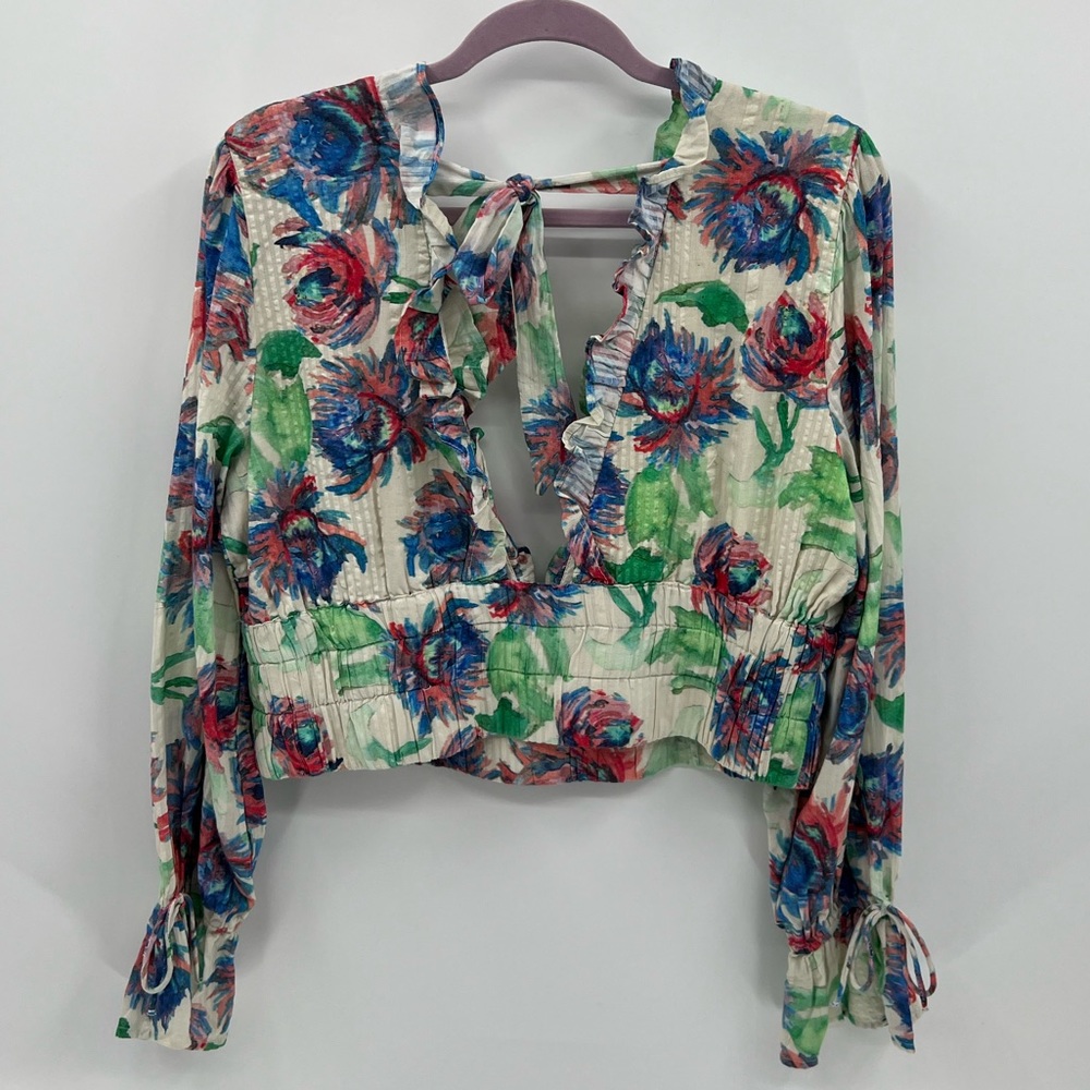 Anthropologie floral gathered crop top blouse - Picture 3 of 10